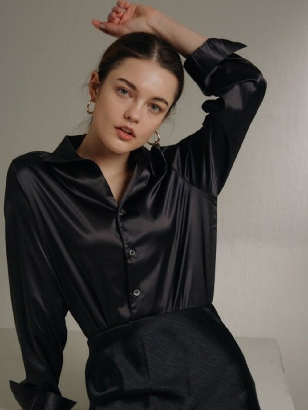 Reformation Silk Button-Up Blouse in Black